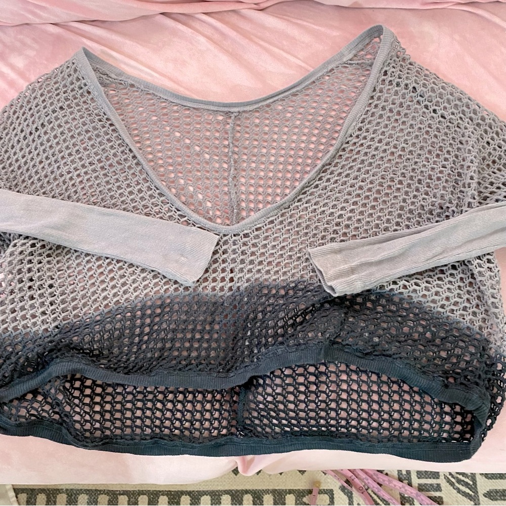 Cool Net Overshirt Sweater Oversized Knit Mesh Thermal Longsleeve Ombré Blouse